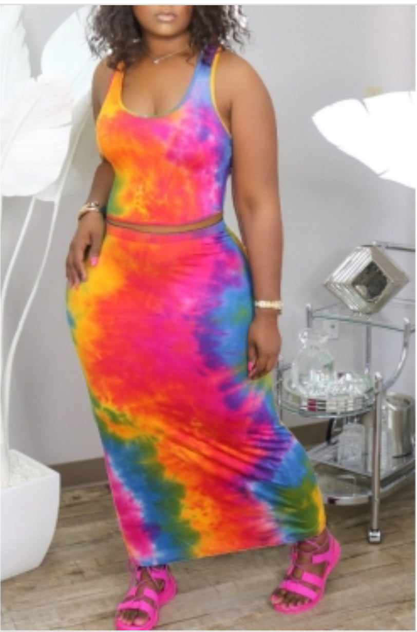 Trendy Two piece Tie Dye Crop top and skirt